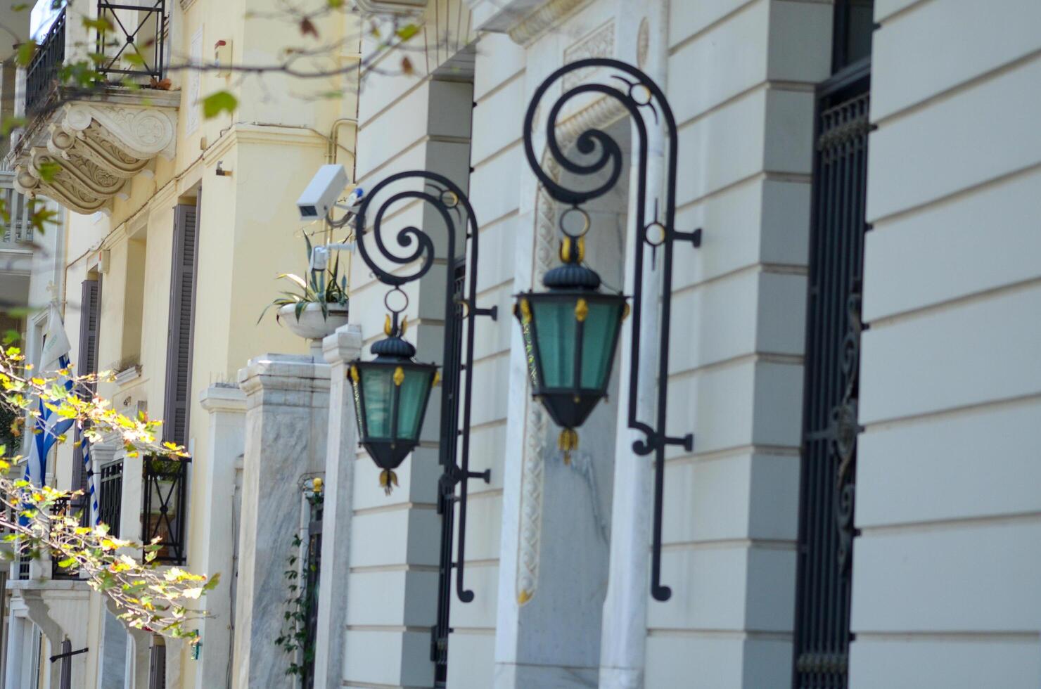 Summer in Greece Athens street lights. Even during the daytime, the streets of Athens have a certain charm and character photo