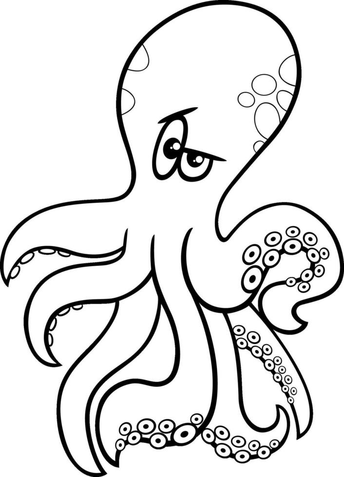 cartoon octopus marine animal character coloring page vector