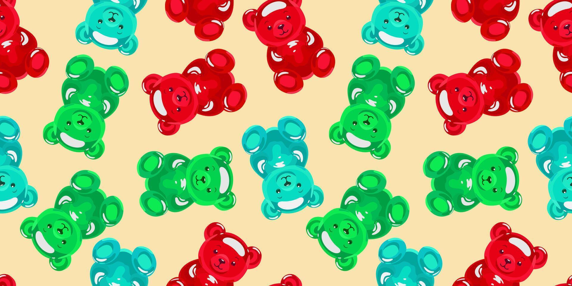 seamless pattern with colorful gummy bears on light beige background vector