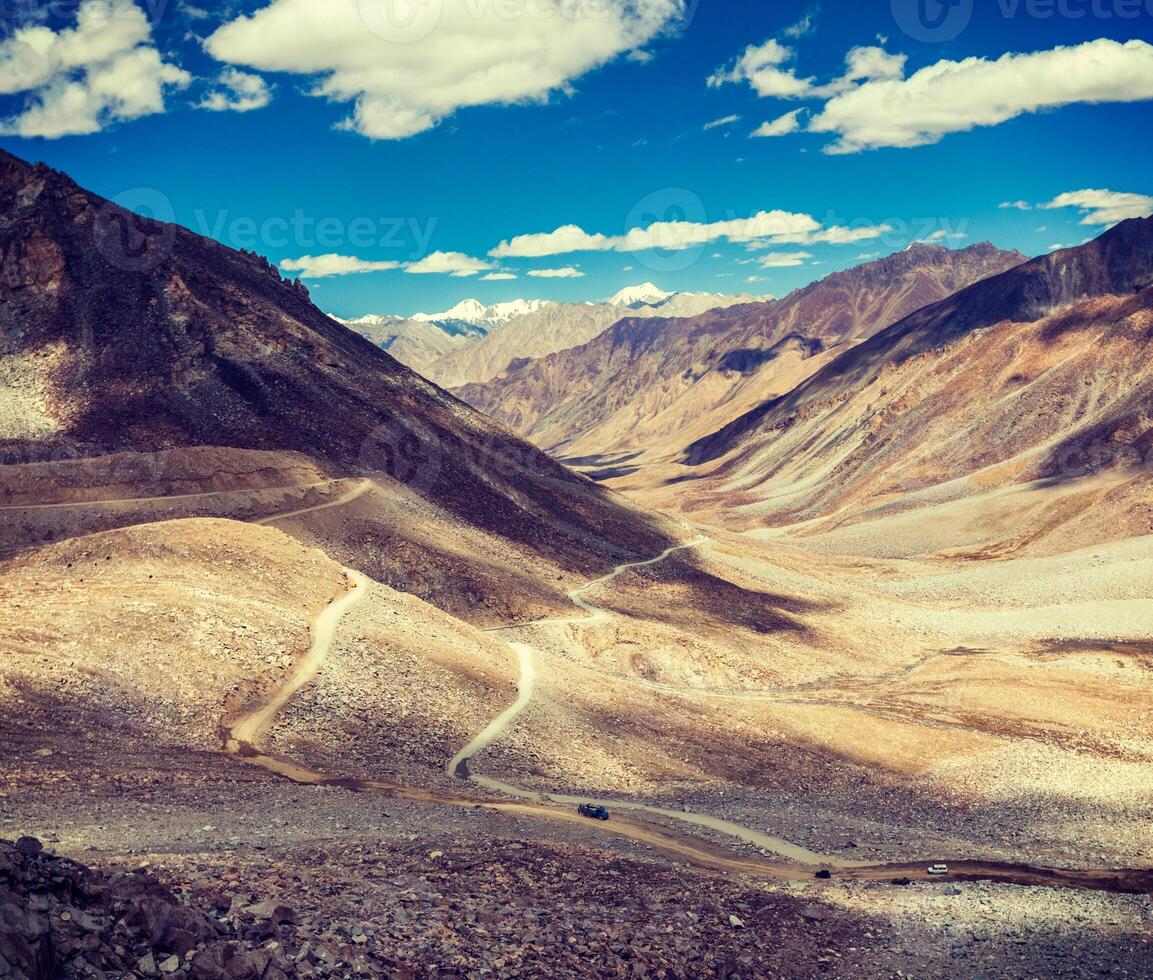 Himalayan landscape with road, Ladakh, India photo