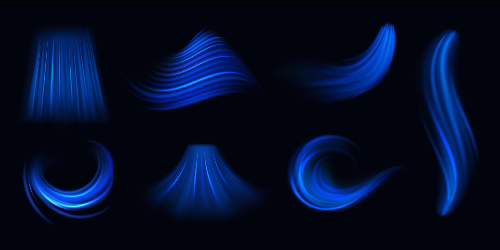 Air flow effect. Freezing airflow with shimmering blue light, wind or draft movement. Breeze or current with flickering, wind gust or conditioner whiff. 3d realistic illustration vector