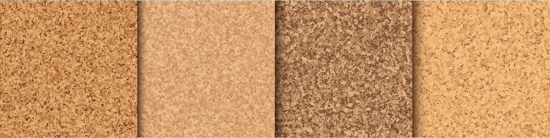 Cork seamless texture. Corkboard pattern, wooden brown tiles. Natural cork chipboard material. Noticeboard grainy detailed surface. backgrounds set vector