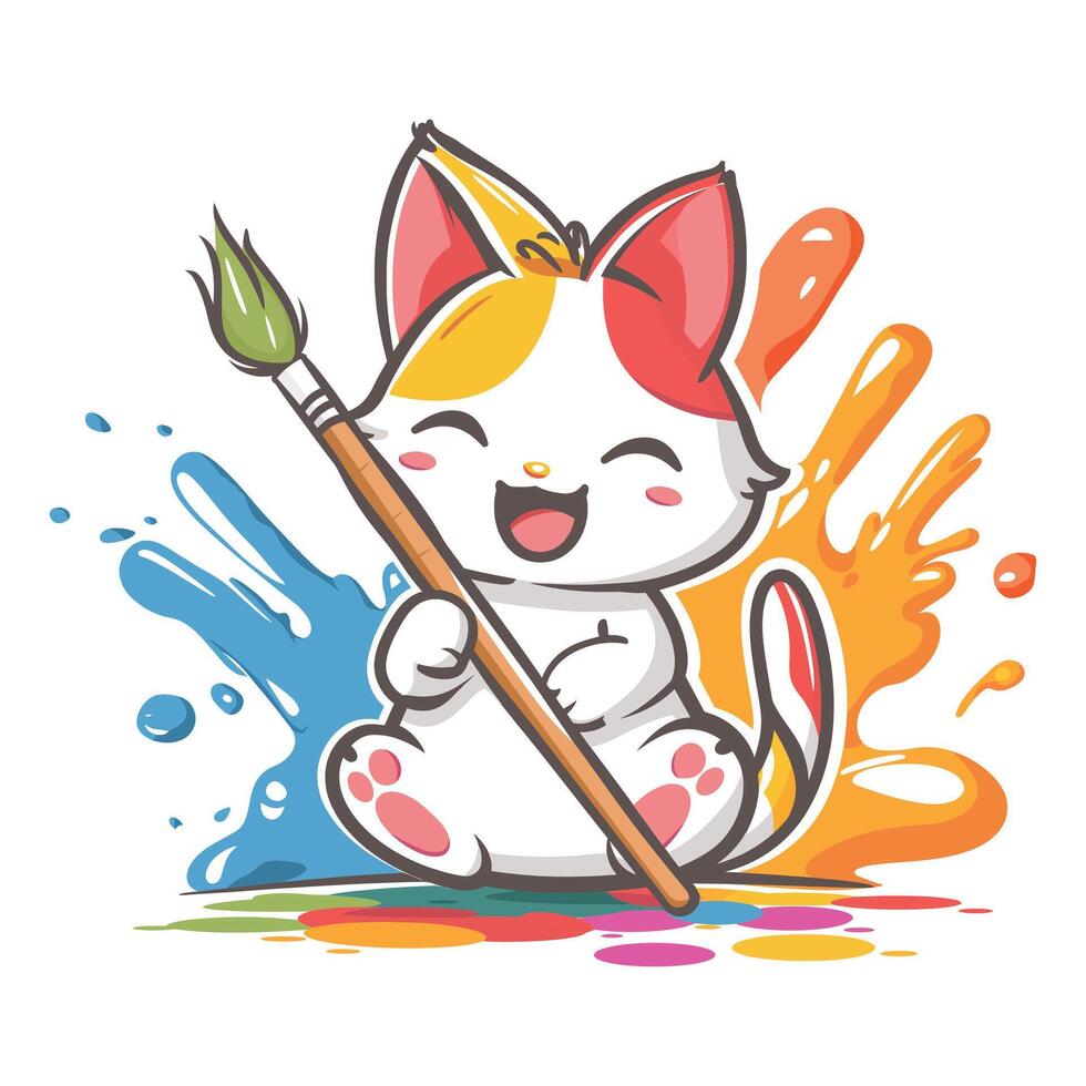 Cat painting, Creative cat a splash of color vector