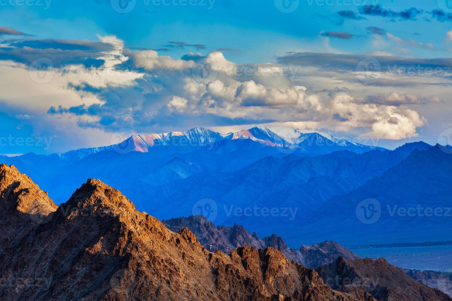 Himalayas mountains on sunset photo