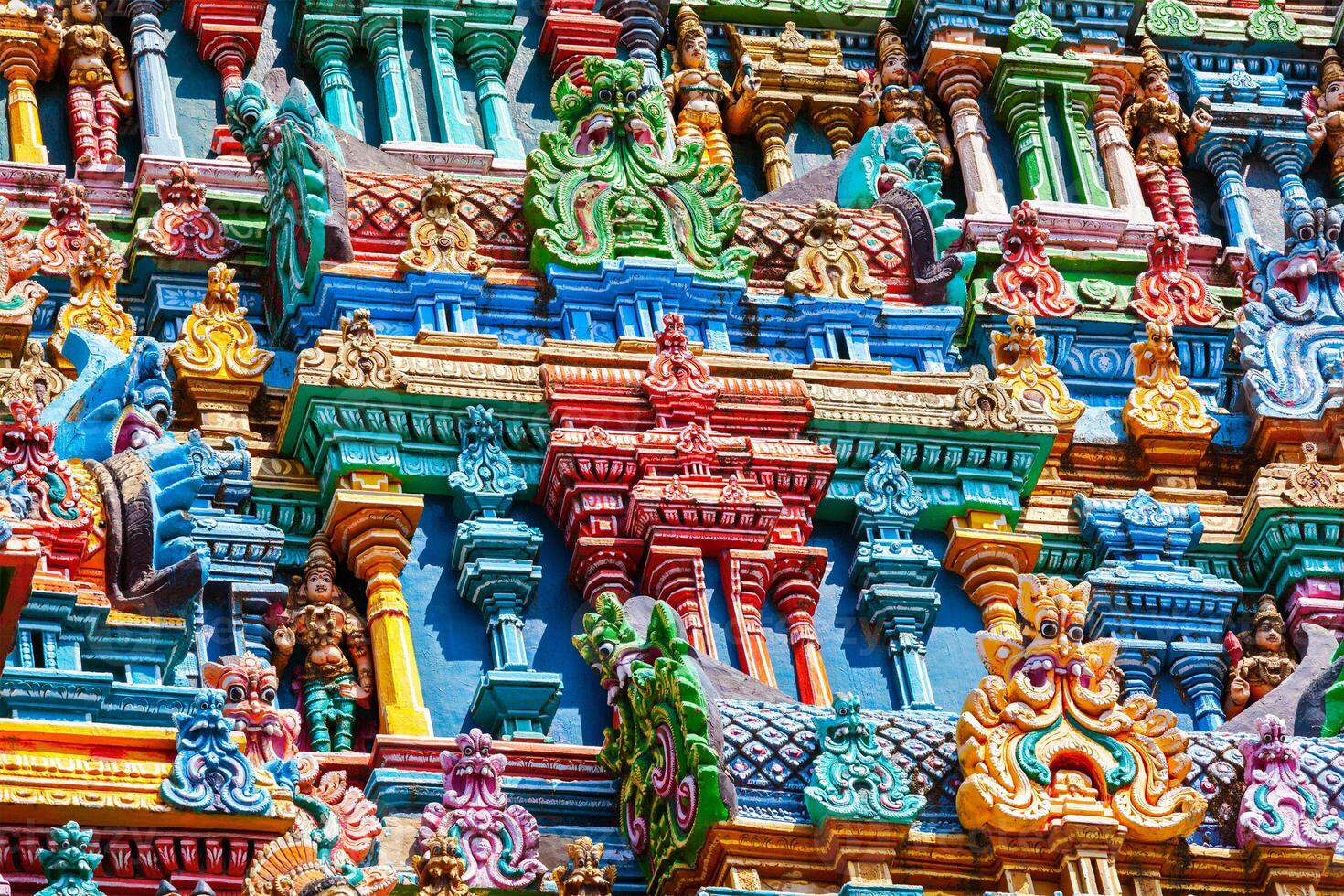 Sculptures on Hindu temple tower photo