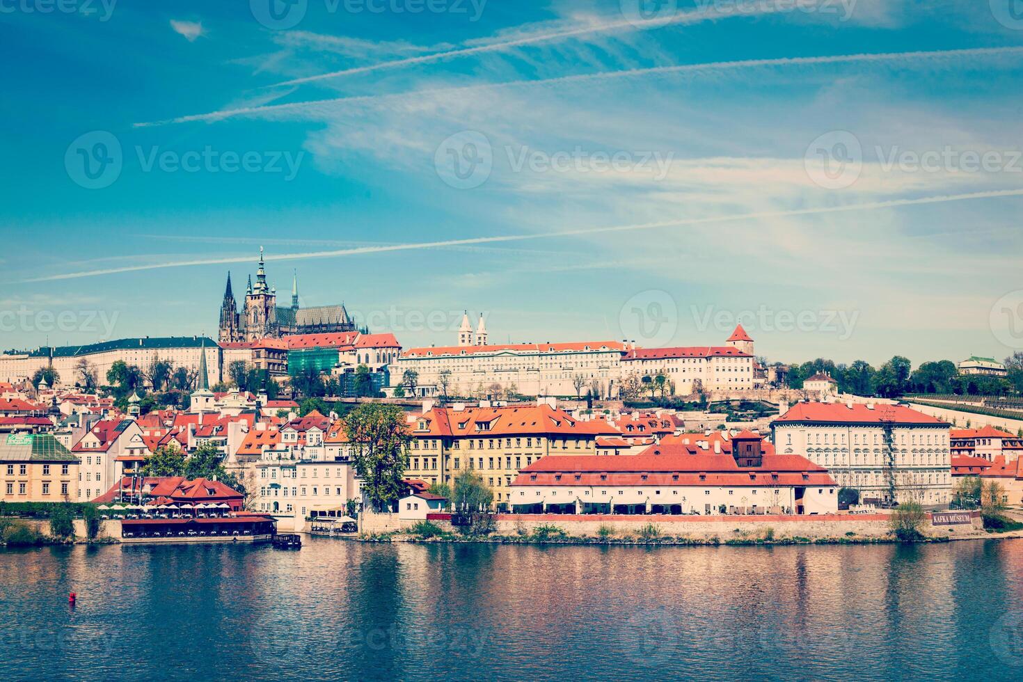 View of Charles bridge over Vltava river and Gradchany photo