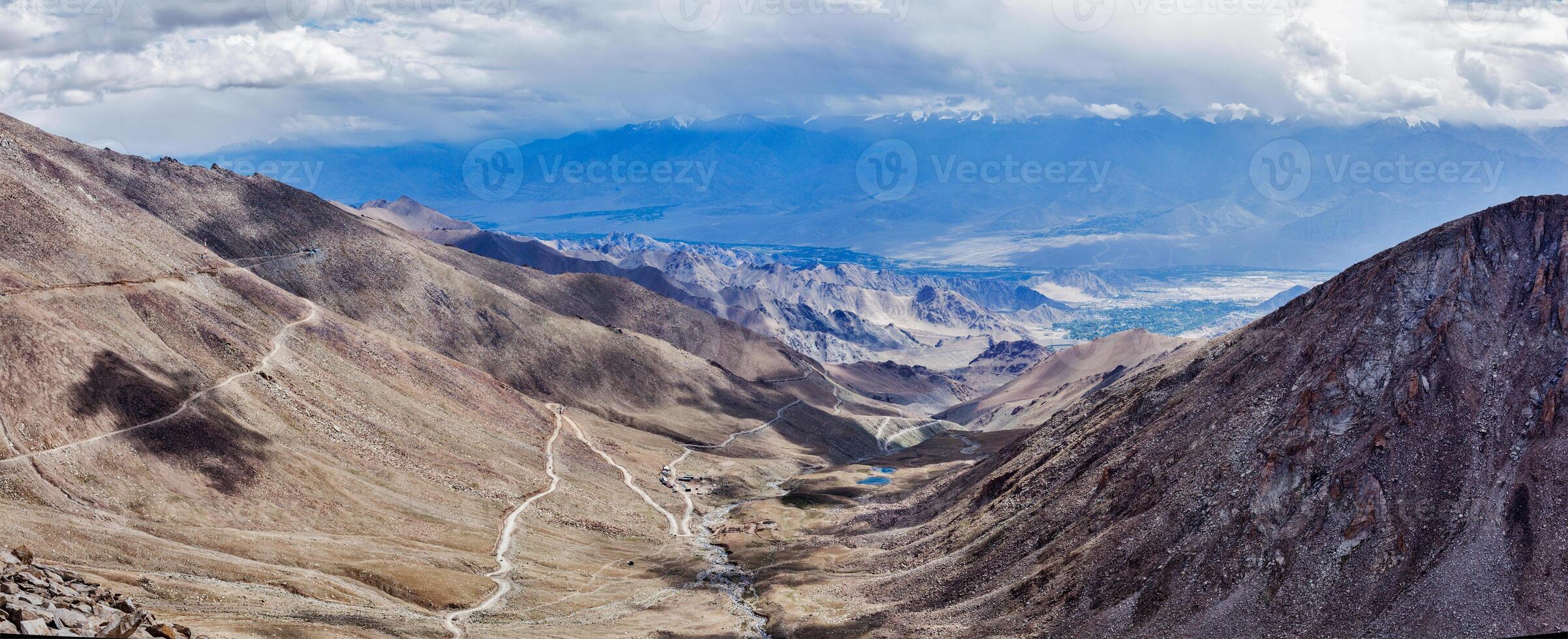 Panorama of Indus valley in Himalayas. Ladakh, India photo