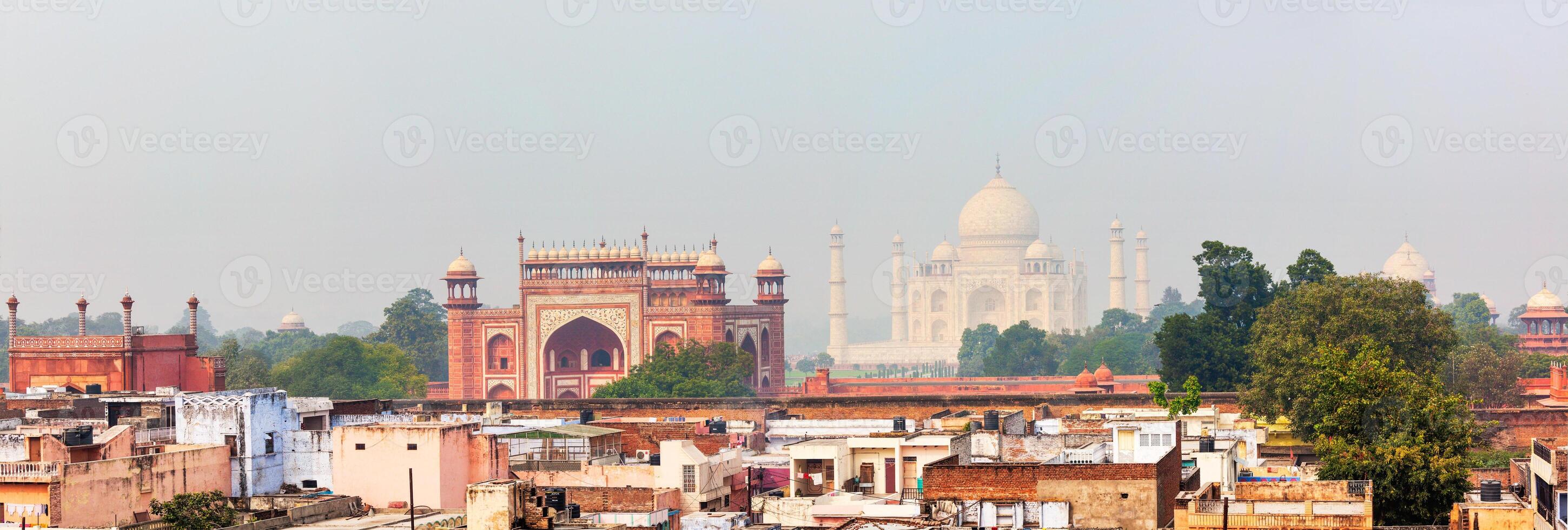 Panorama of Taj Mahal view over roofs of Agra photo