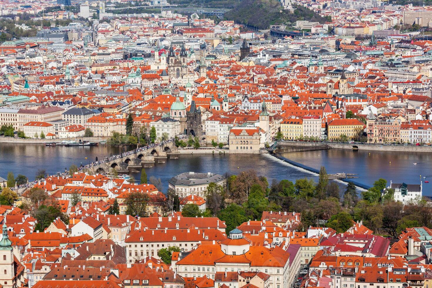 View of Charles Bridge over Vltava river and Old city from Petri photo