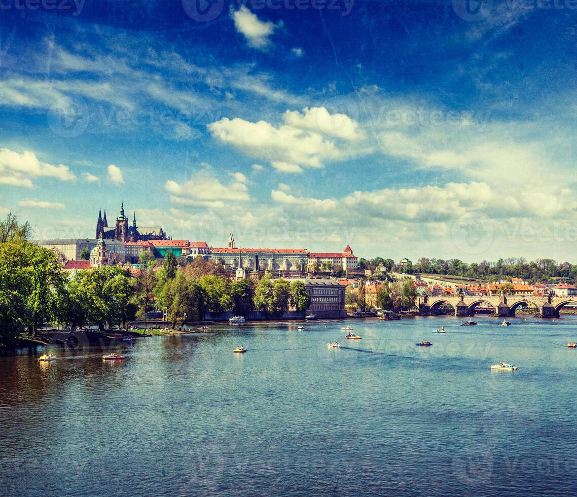 View of Charles bridge over Vltava river and Gradchany Prague C photo