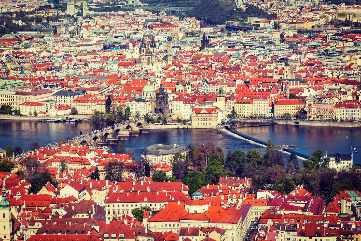 View of Charles Bridge over Vltava river and Old city from Petri photo