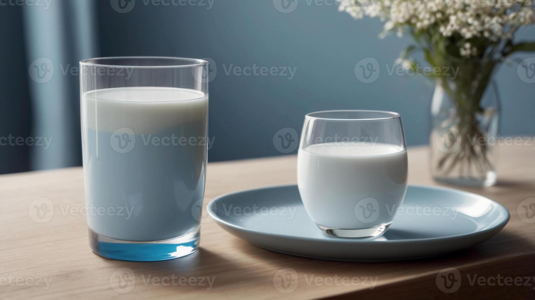 Fresh milk in glass in top of table photo