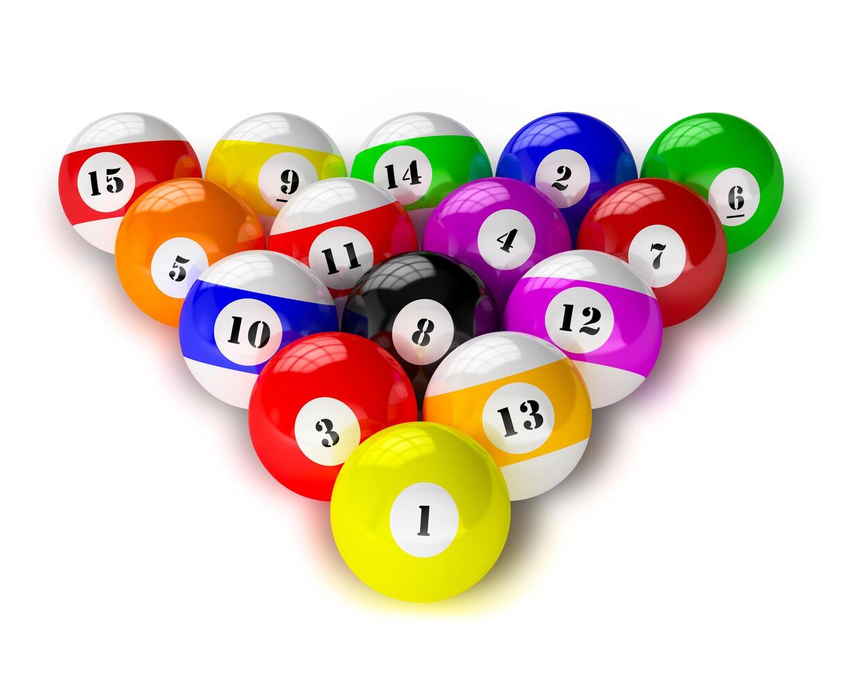 Set of billiard pool balls on white photo
