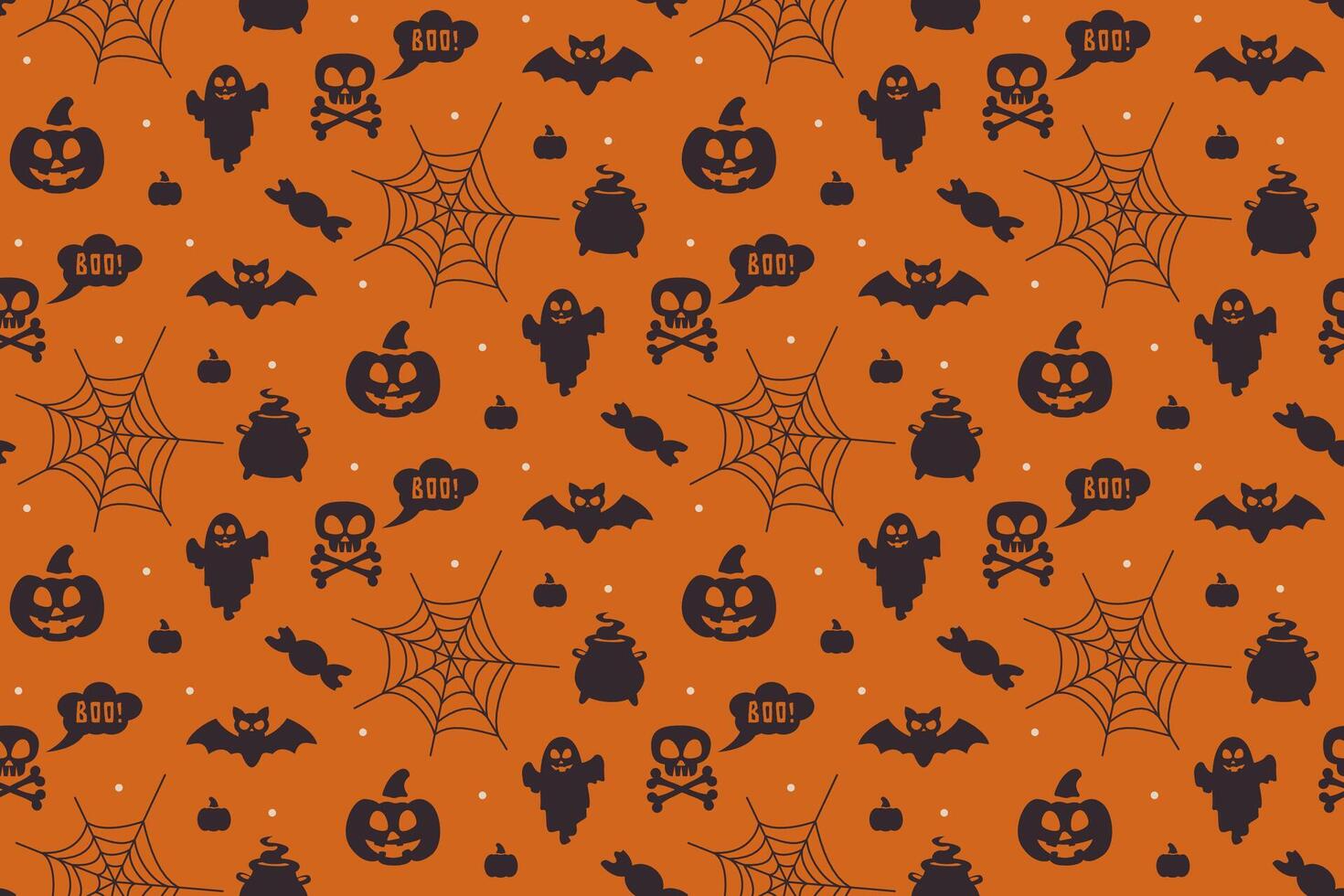 Halloween Seamless pattern with Halloween symbols - ghost, bat, pumpkin. Seamless texture for background, wrapping paper, invitation, banner vector