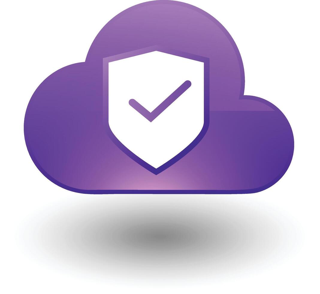 Cloud shield icon with check mark. Internet safety, cloud computing, secure storage, protect data concept vector