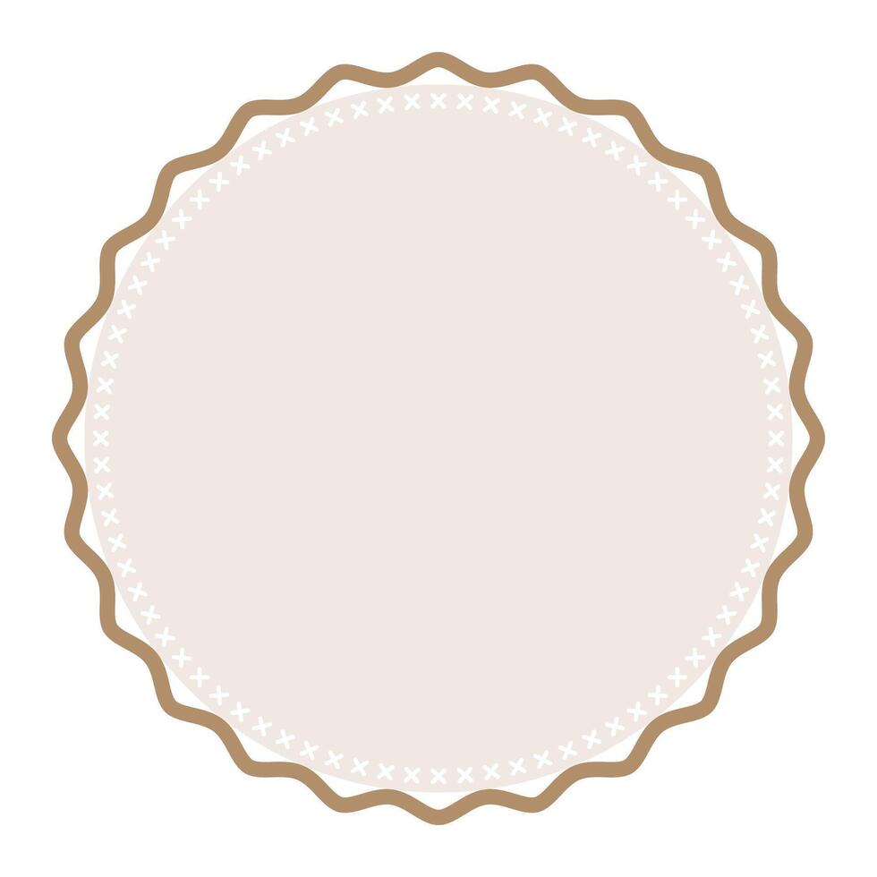Decorative Light Brown Round Frame Plain Sticker Border with Delicate Details Design vector