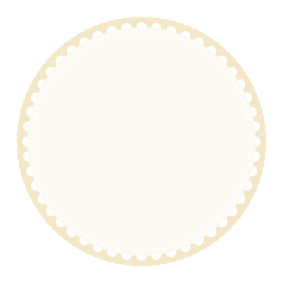 Classic Vanilla Brown Circle Border Frame with Lace Edges Decoration Blank Sticker Label Background vector