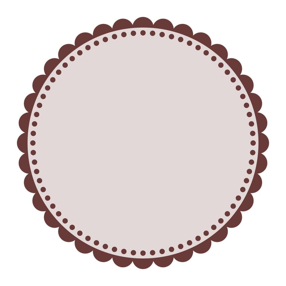 Soft And Simple Dark Brown Colored Blank Circular Sticker Label Element Design with Decorative Border Ornaments vector