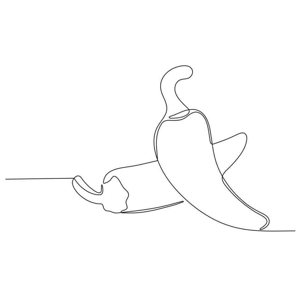 simple continuos line drawing of a chili pepper uses a continuous line to outline its shape, resulting in a simple and modern minimalist artwork. Suitable for food illustration theme vector