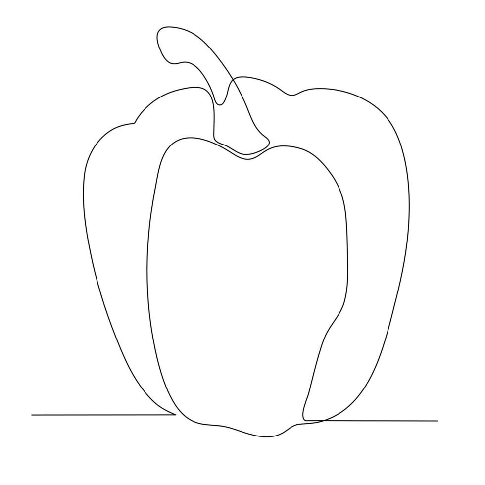 single line drawing of a bell pepper uses a single, continuous line to outline its shape, creating a clean and minimalist piece of art. vector