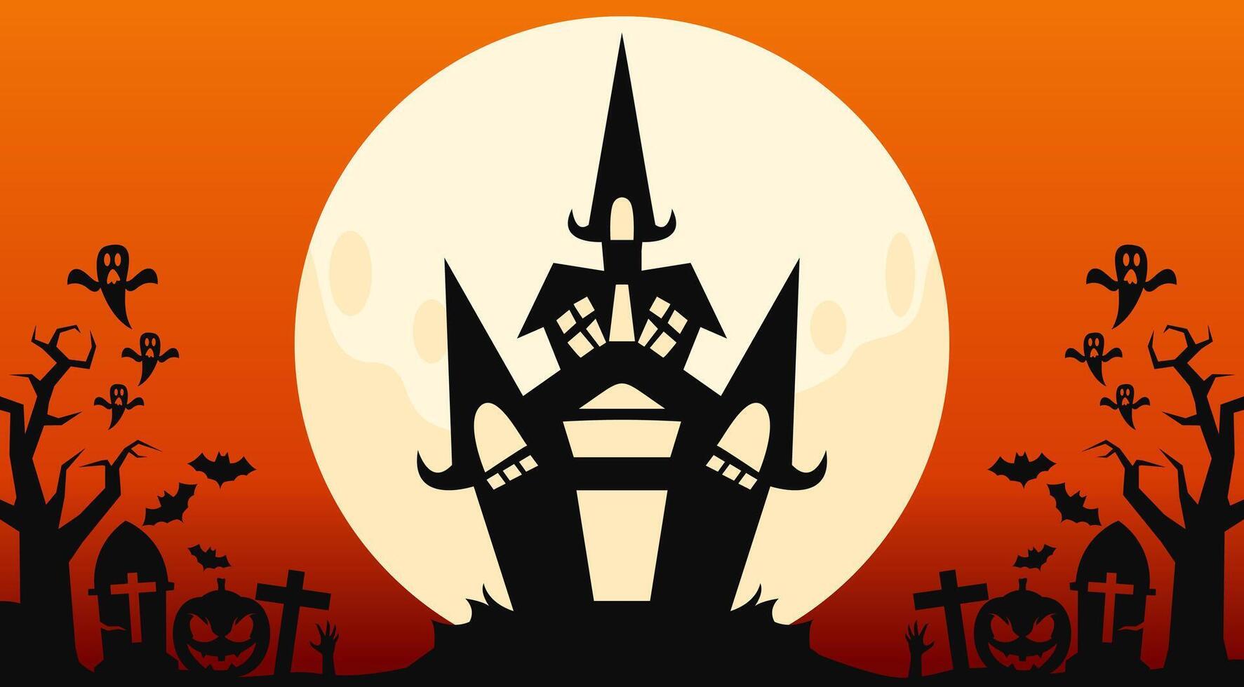 halloween background with full moon and tombstones vector