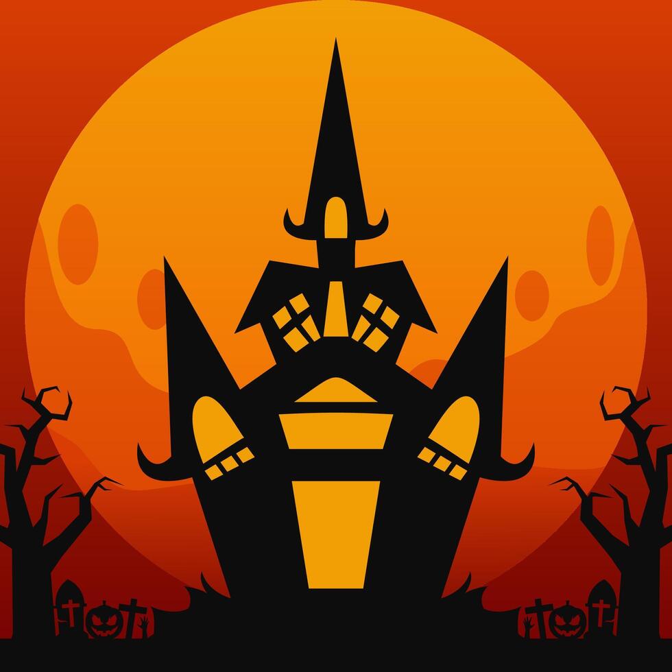 halloween house with spooky castle in the background vector