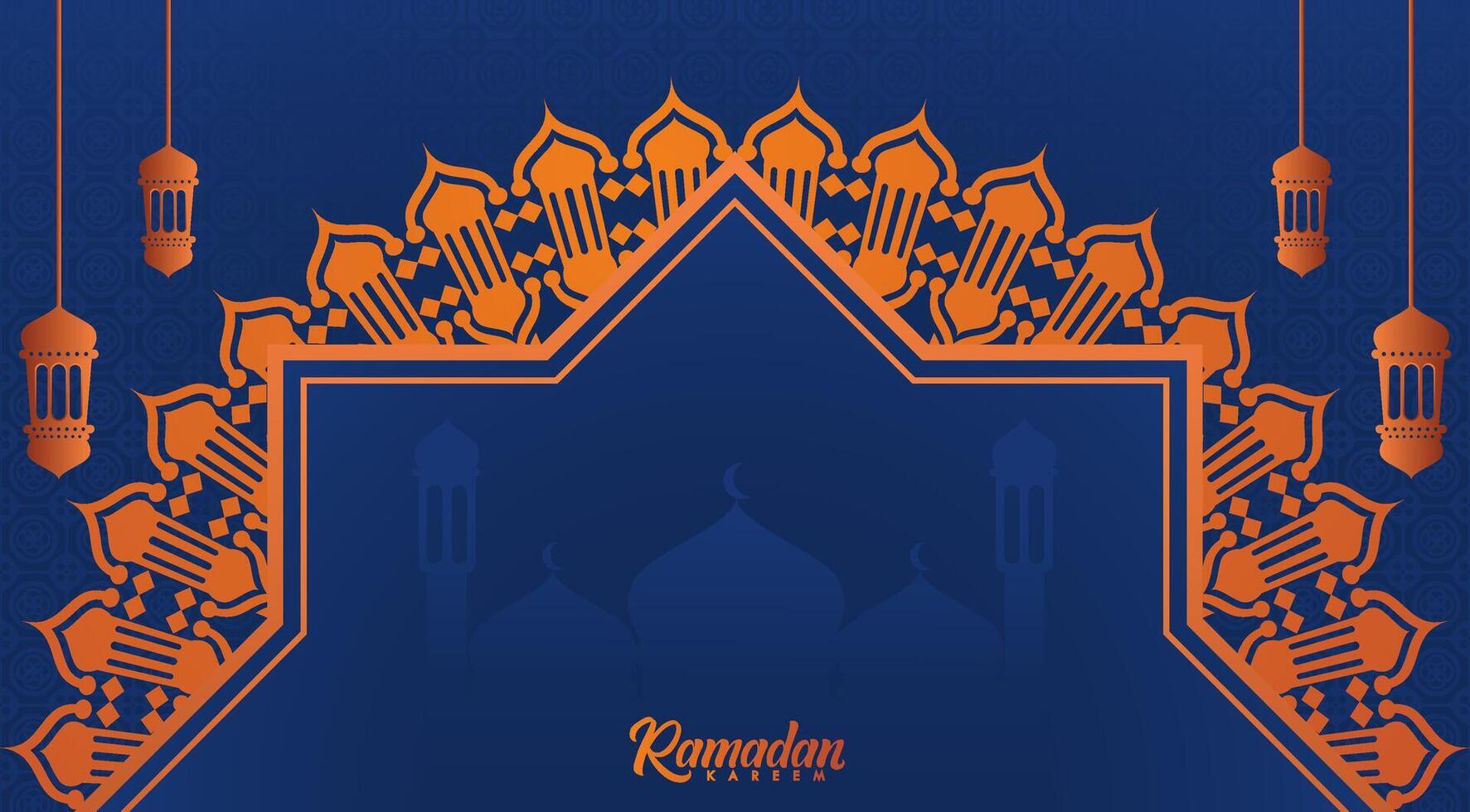 Ramadan Background with golden arabic arches and lamps. Suitable for Muslim greeting cards, invitations, posters, banners and other Islamic abstract background design templates. vector