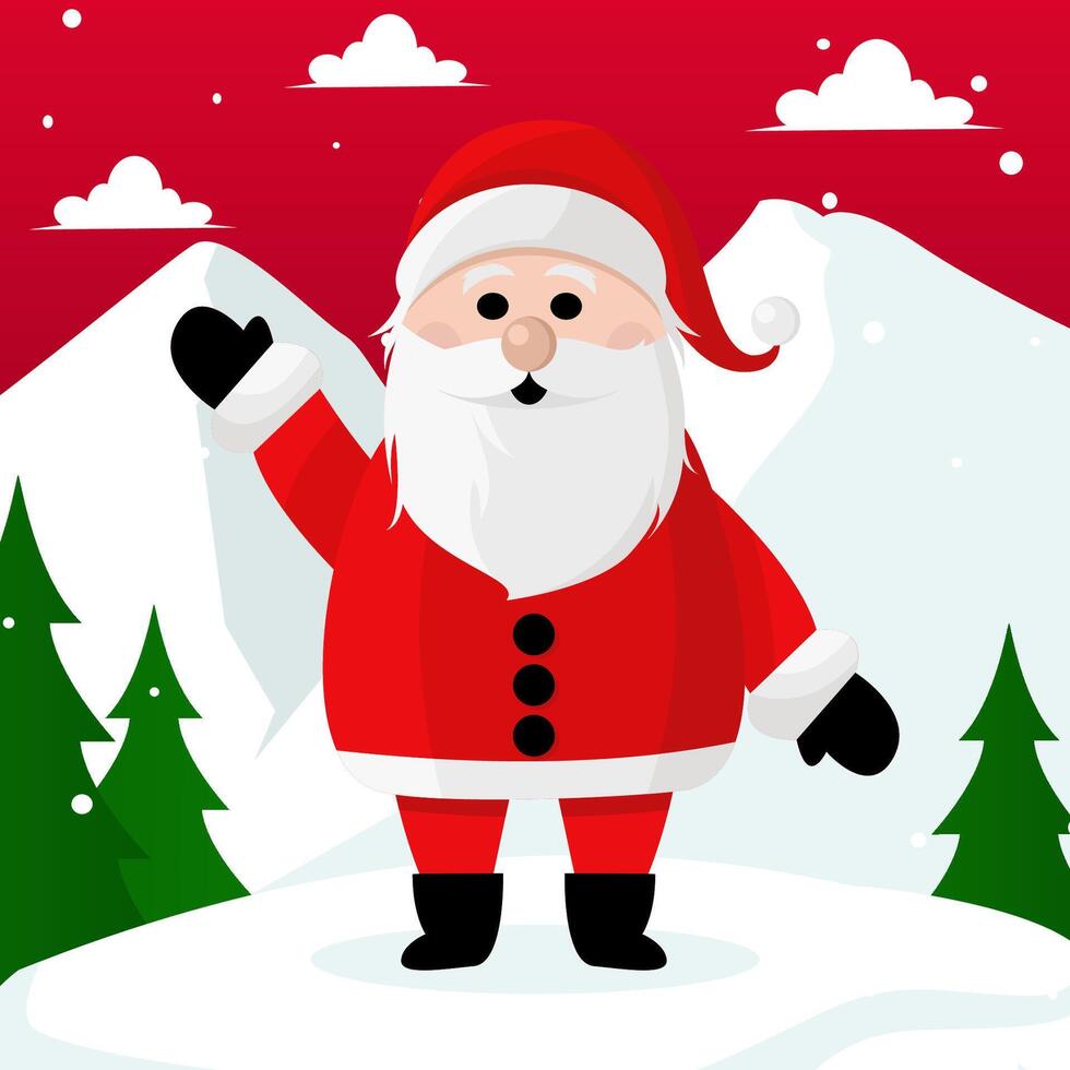 santa claus in the snow with a red background vector