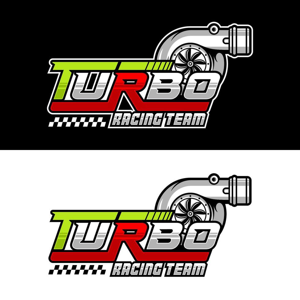 Turbo racing team logo design black and white background vector