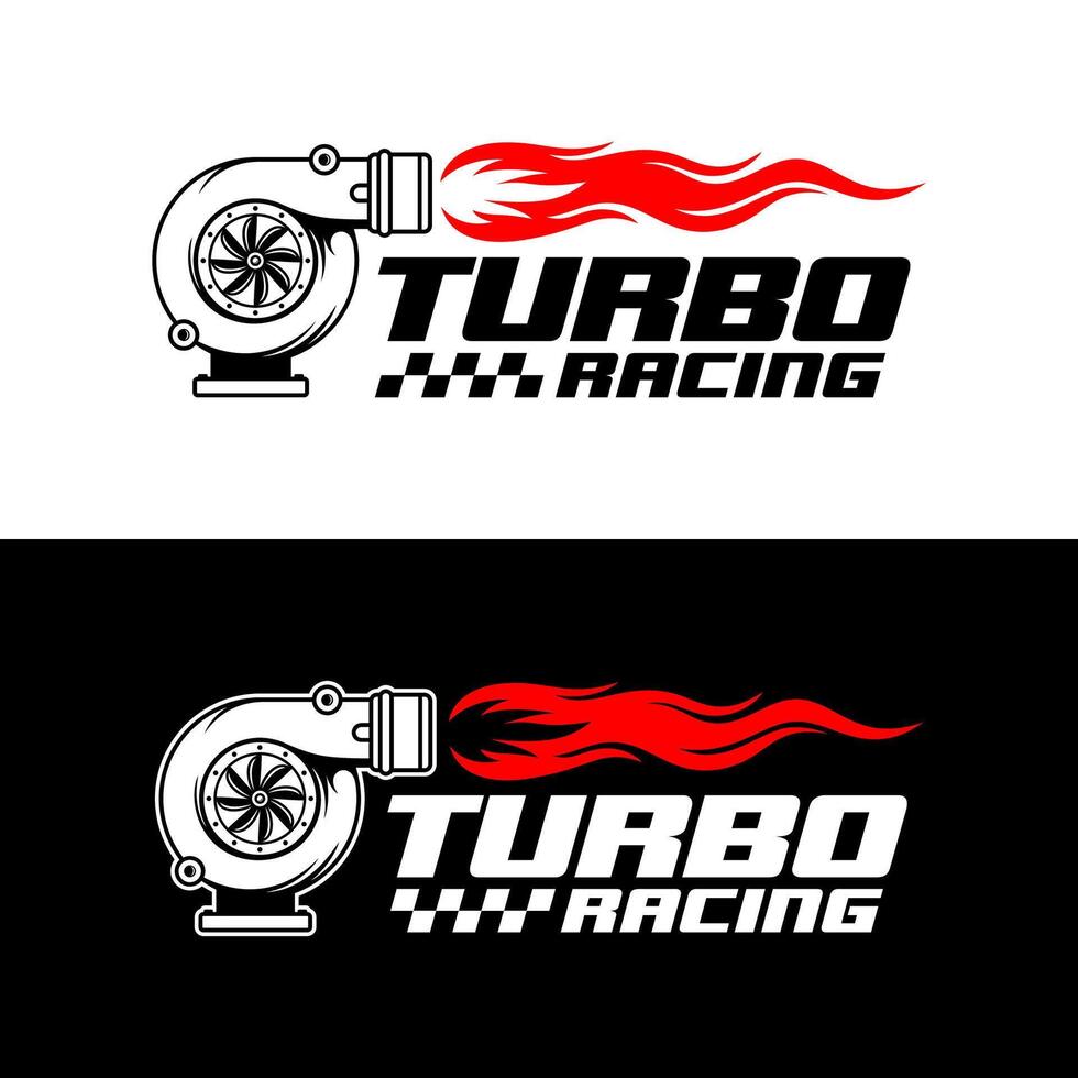 Black and white background turbo racing engine logo design vector