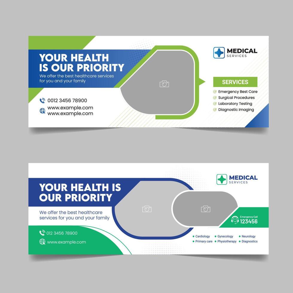Medical healthcare horizontal cover design, Hospital business promotional social media marketing template, Multipurpose web banner set vector