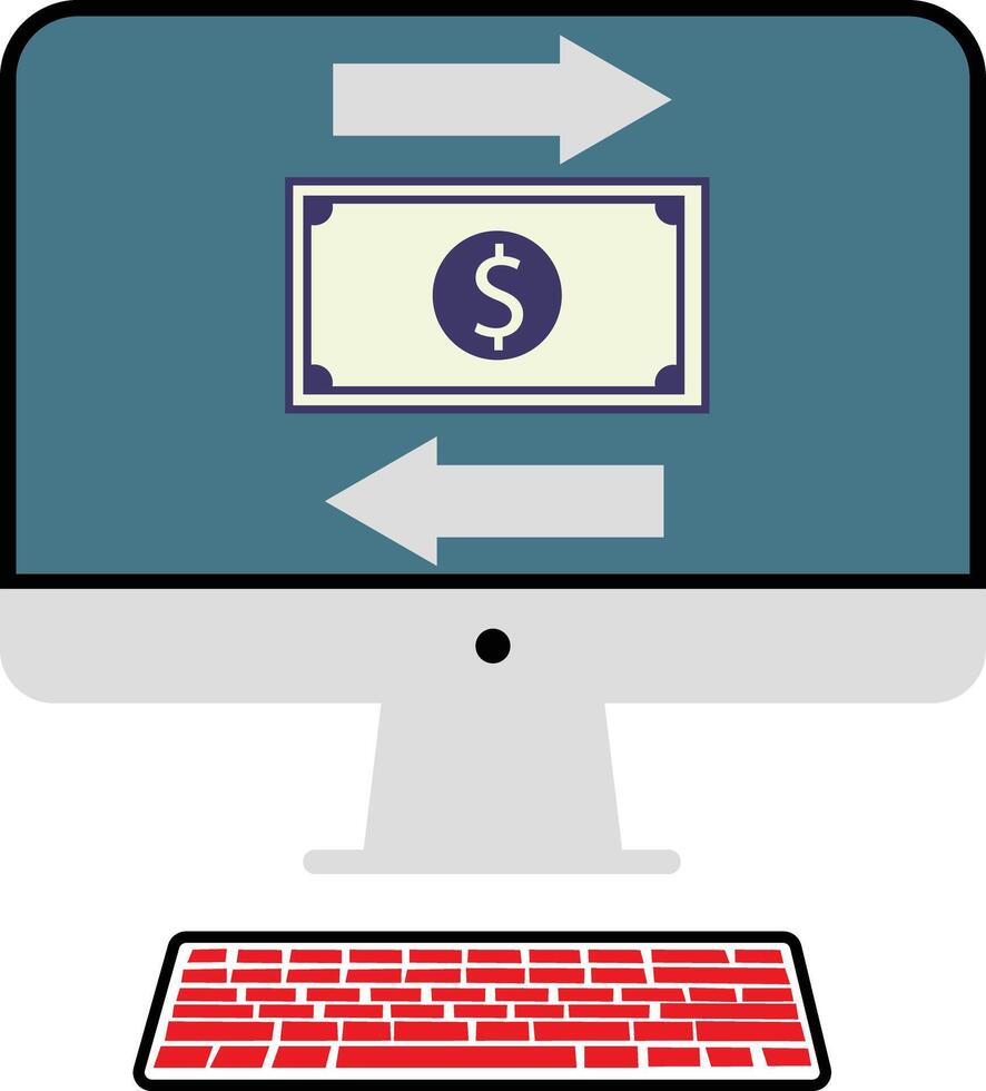 Computer money transfer icon. Bank transaction concept. flat style. vector