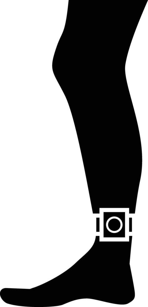 Human legs attached bail RFID tag icon. Portable transceivers transmitts gps location sign. Ankle monitor symbol. Electronic tagging. vector