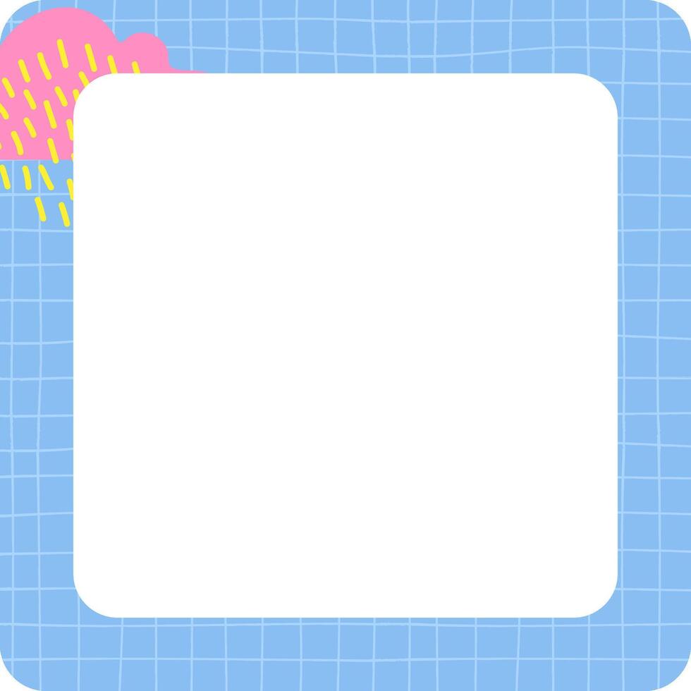 Blue chequered memo card with abstract shapes template. vector