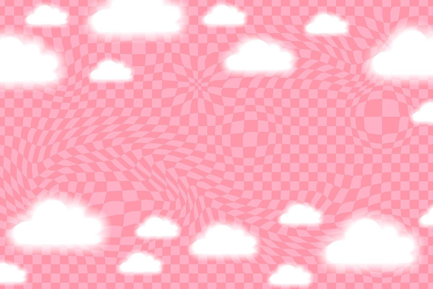 Pink psychedelic chequered background with white aura clouds. vector