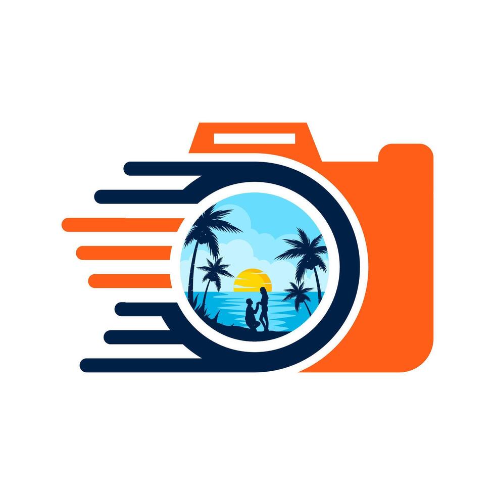 camera icon photography with couple on the beach vector
