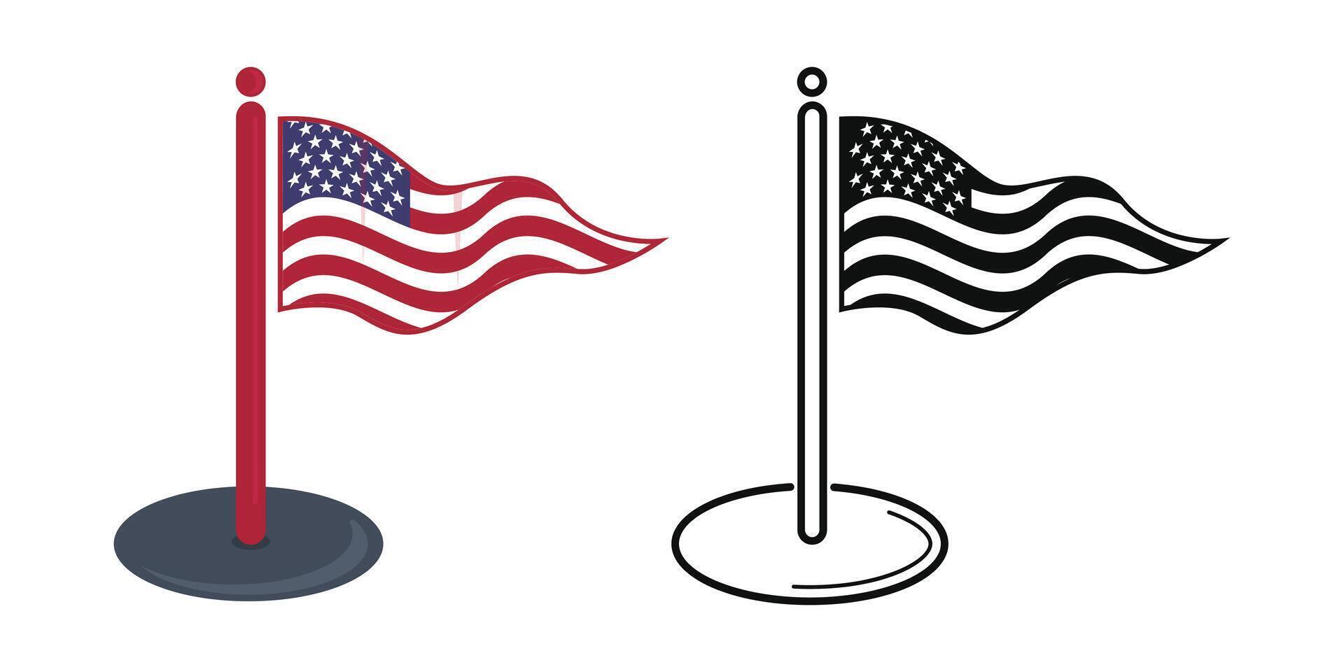 american flag pole set vector