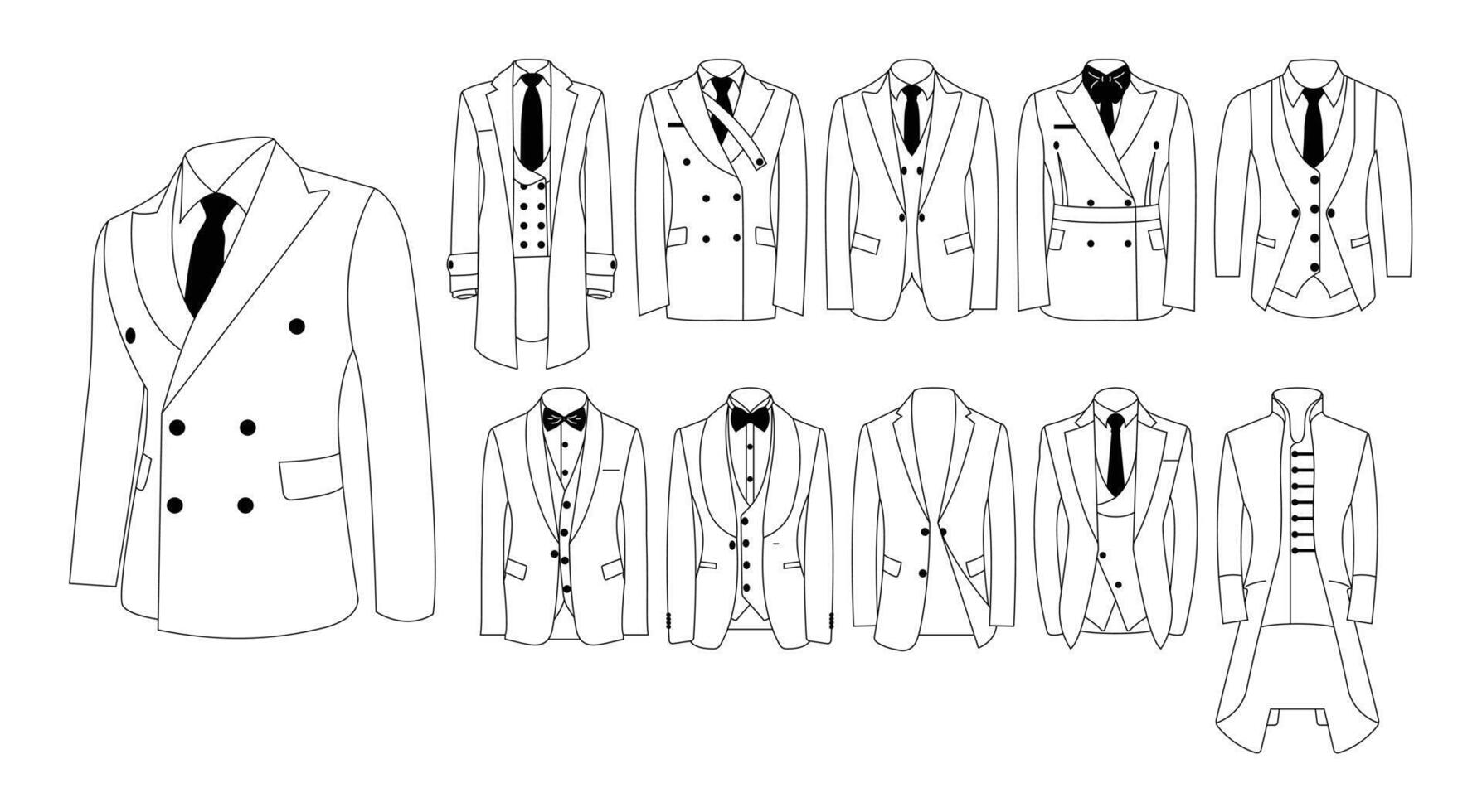 set of suits outline vector