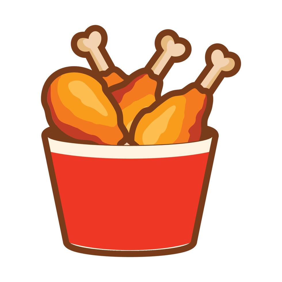 Fried chicken in a bucket Fast food snack cartoon illustration vector