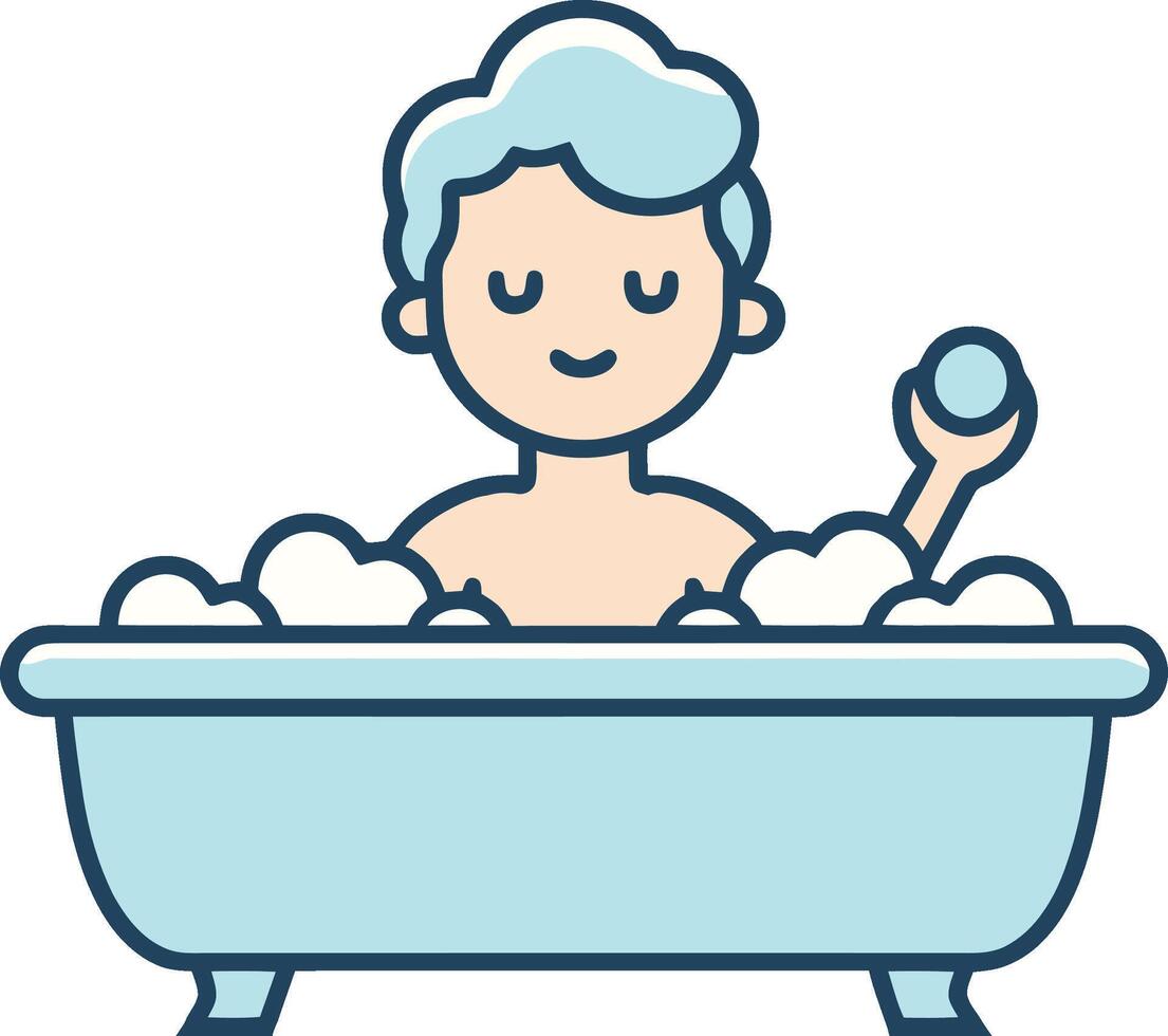 child taking a bath in bathtub illustration vector