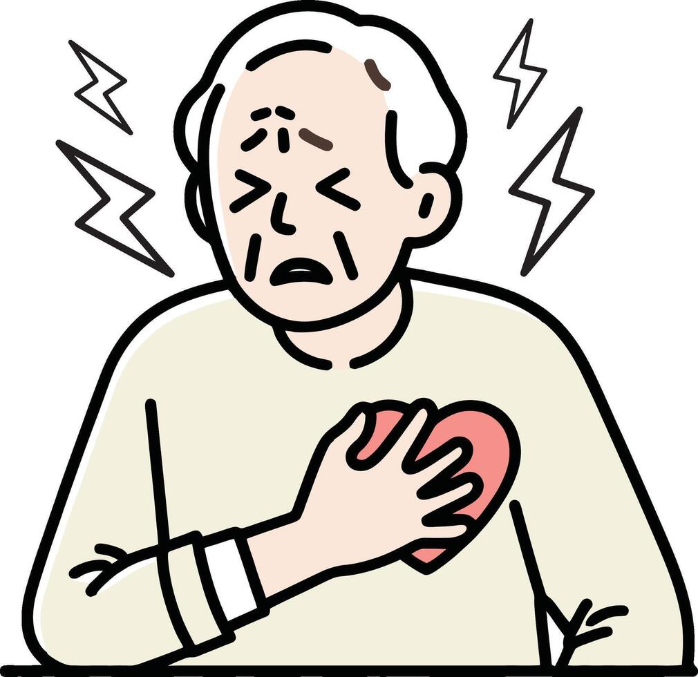 elderly man having heart attack illustration vector