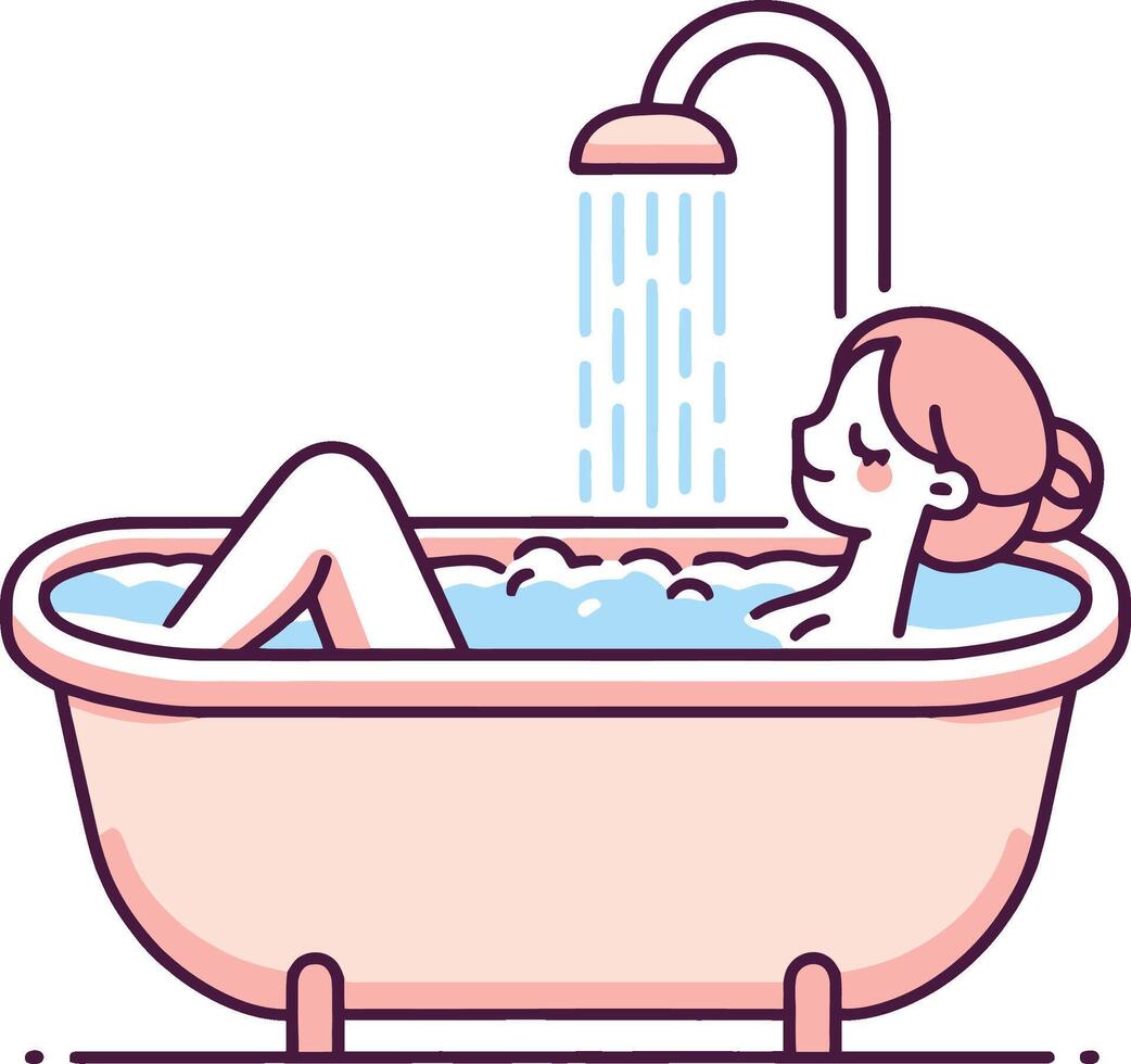 beautiful woman relaxing in bathtub illustration vector