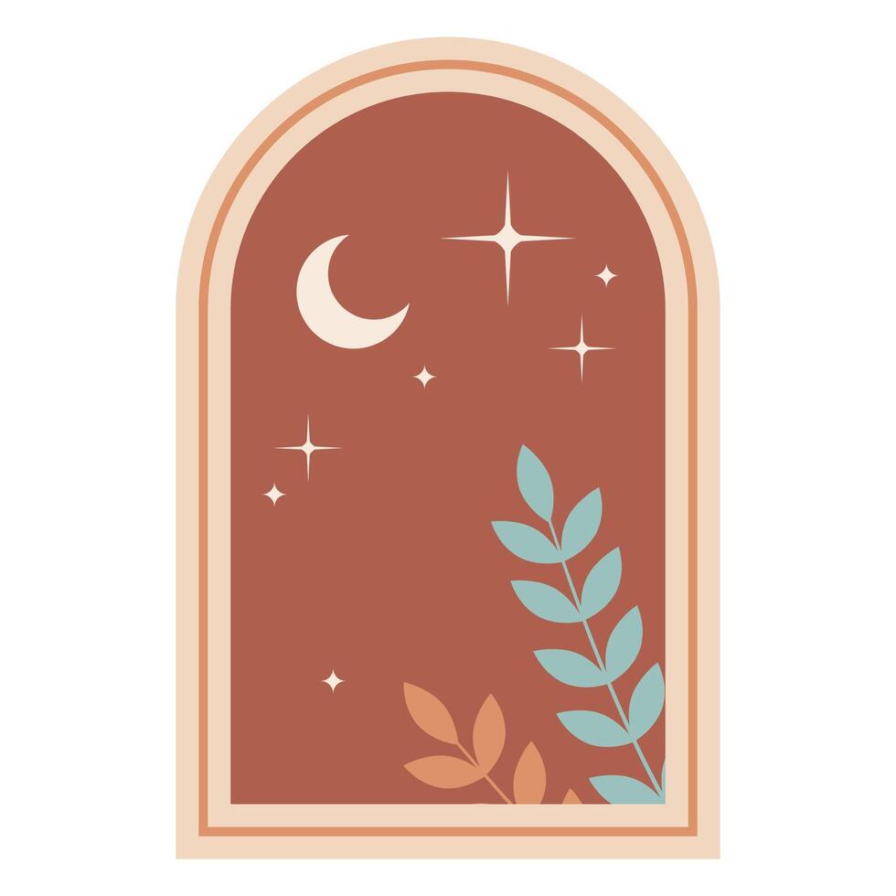 night sky window and crescent moon illustration vector