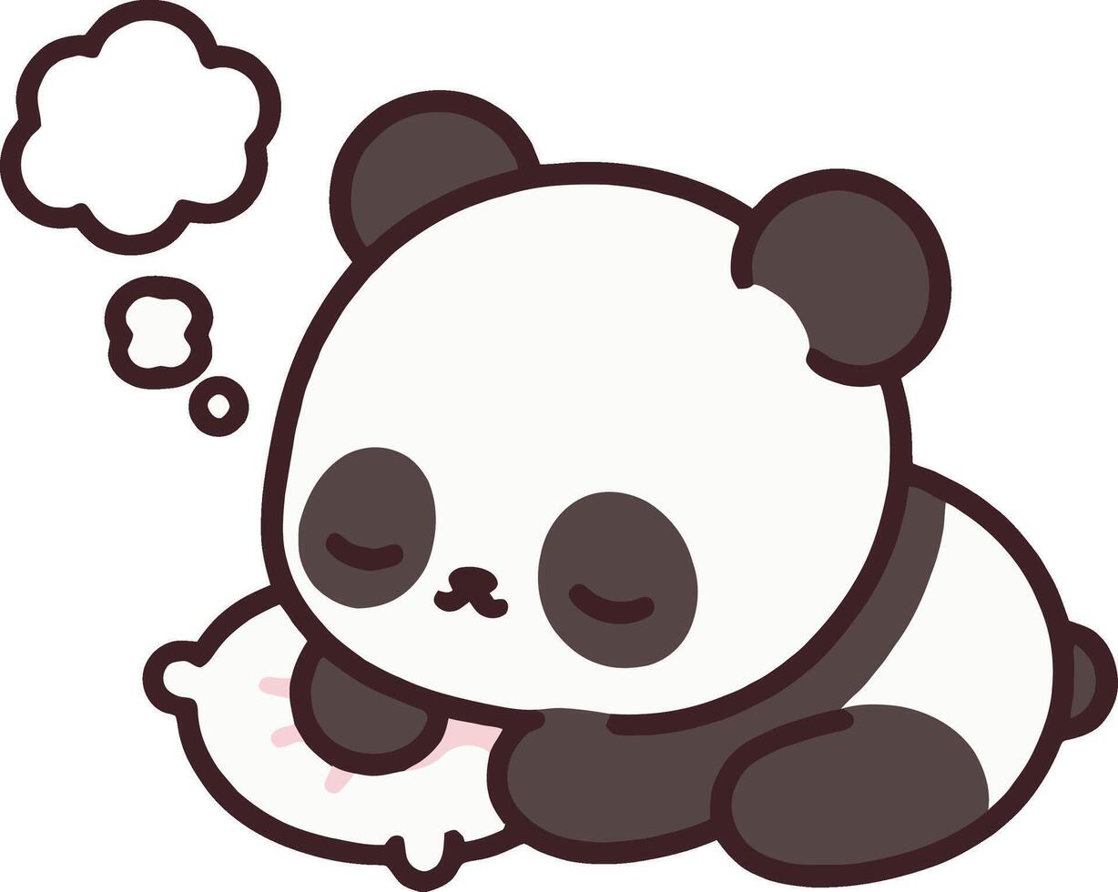 panda bear sleeping with pillow cartoon illustration vector