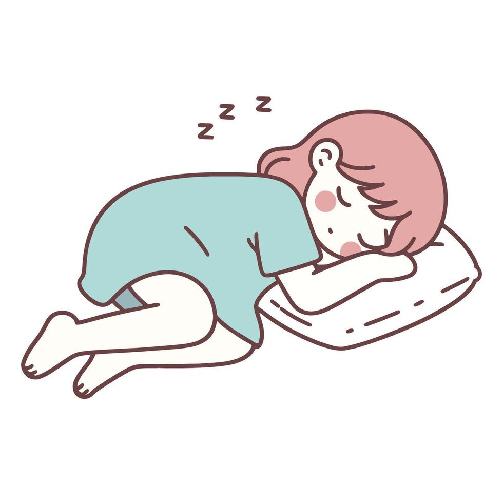Child girl sleeping with pillow illustration vector