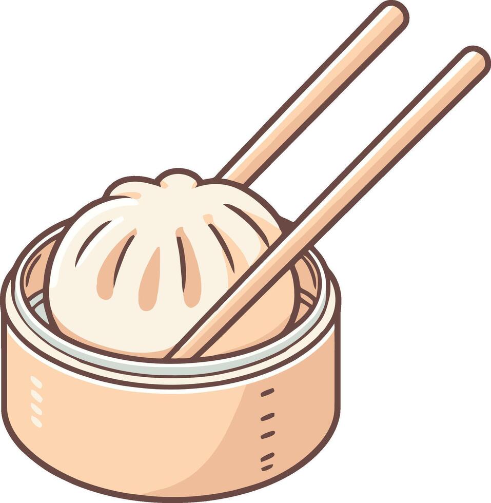 Bamboo chopsticks holding Chinese dumpling illustration vector