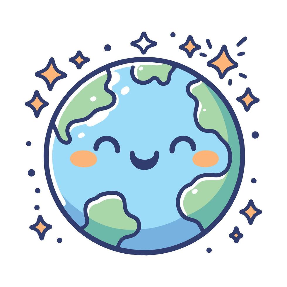 Happy earth character doodle illustration vector