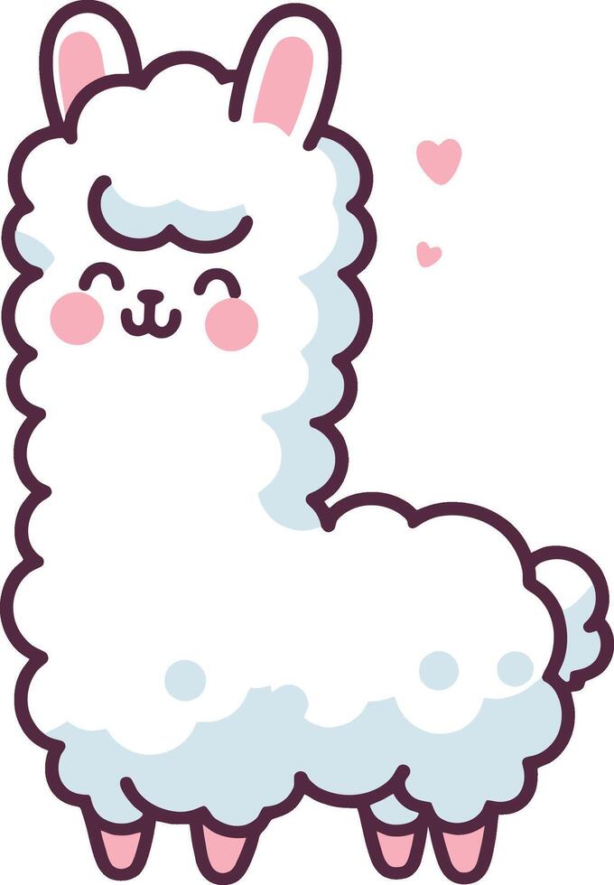 cute fluffy llama cartoon illustration vector