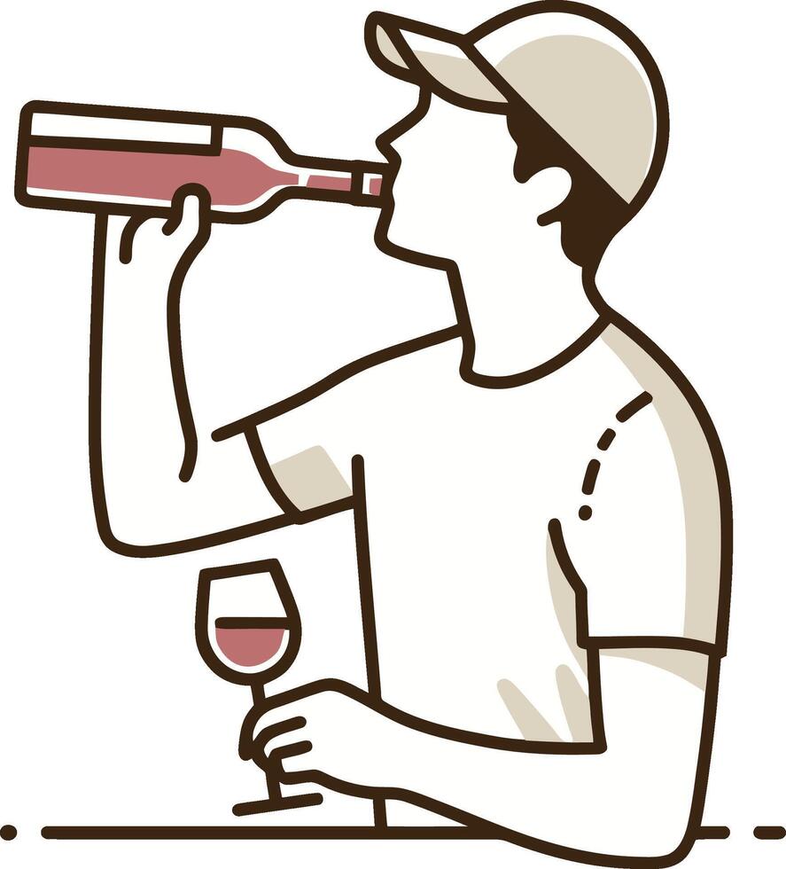 man drinking a bottle of wine illustration vector