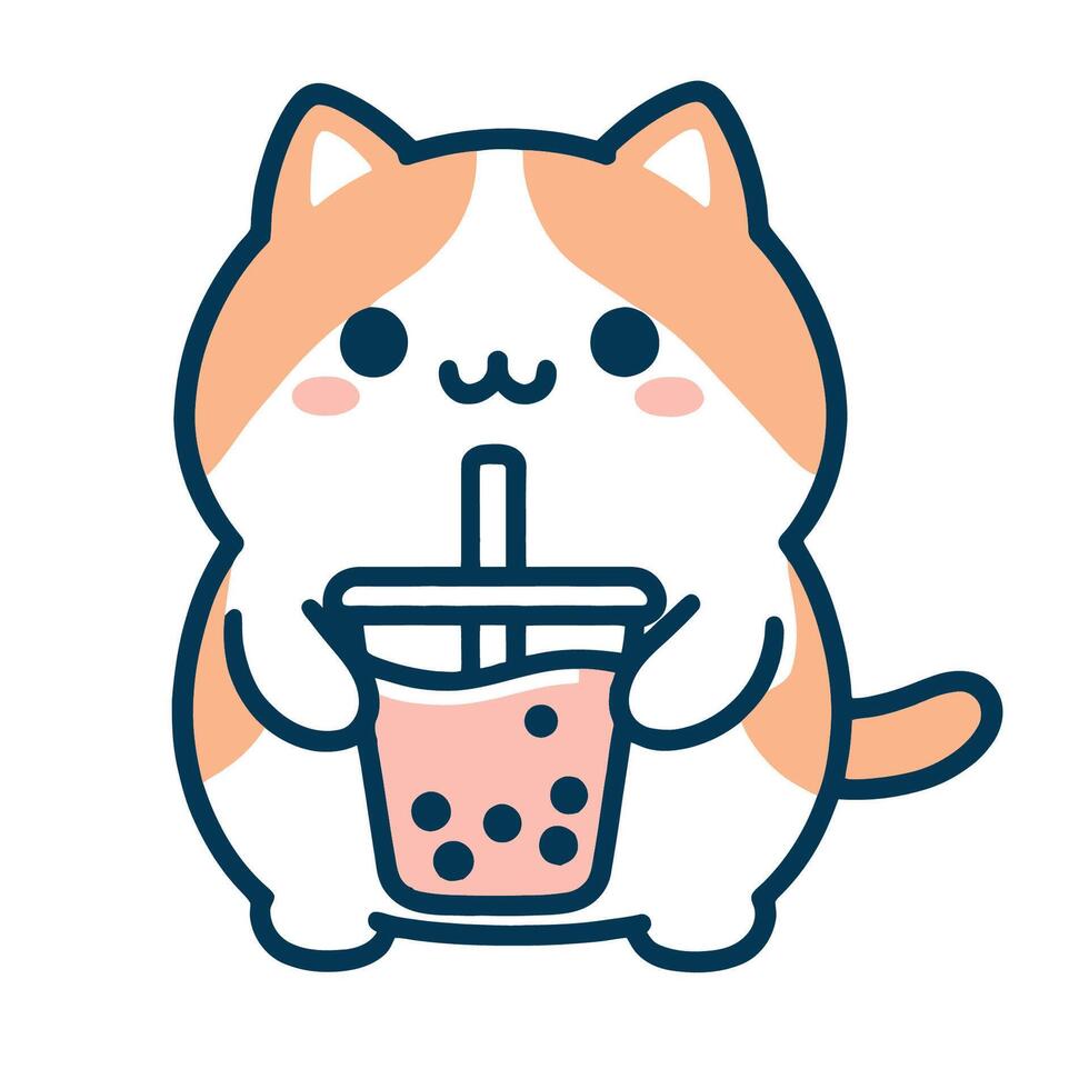 Cute Cat Drinking Bubble Tea Illustration vector